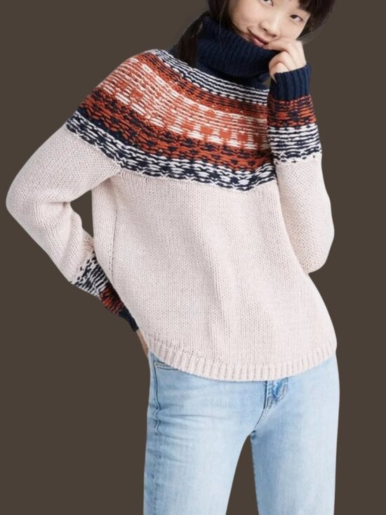 Madewell Sweaters - Madewell Brookdale Fair Isle Turtleneck Sweater Avalon Pink Small